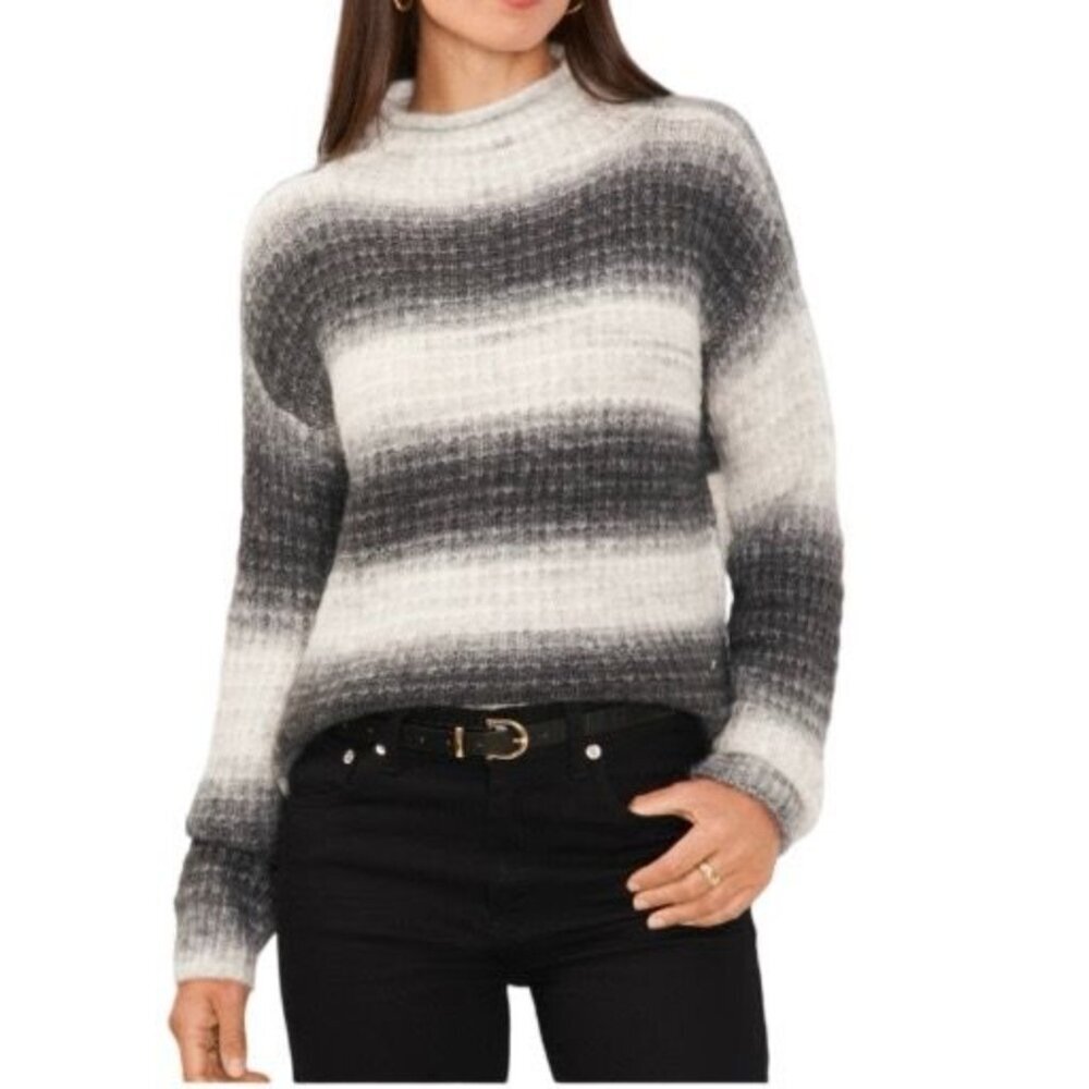 Vince Camuto Womens Ombré  Rich Black Striped Sweater Size M
